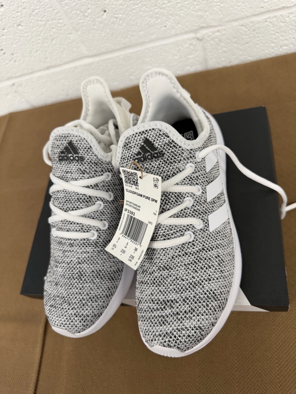 Adidas Cloudfoam Pure SPW White/Gray Knit Sneakers 6.5